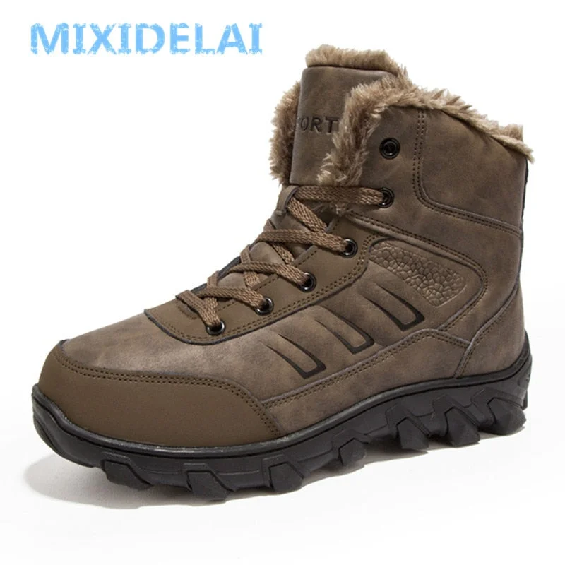 Men's work & safety boots with a cushioned midsole for comfortMIXIDELAI 2019 New Men Boots Winter Outdoor Sneakers Mens Snow Boots keep Warm Plush Boots Plush Ankle Snow Work Casual Shoes