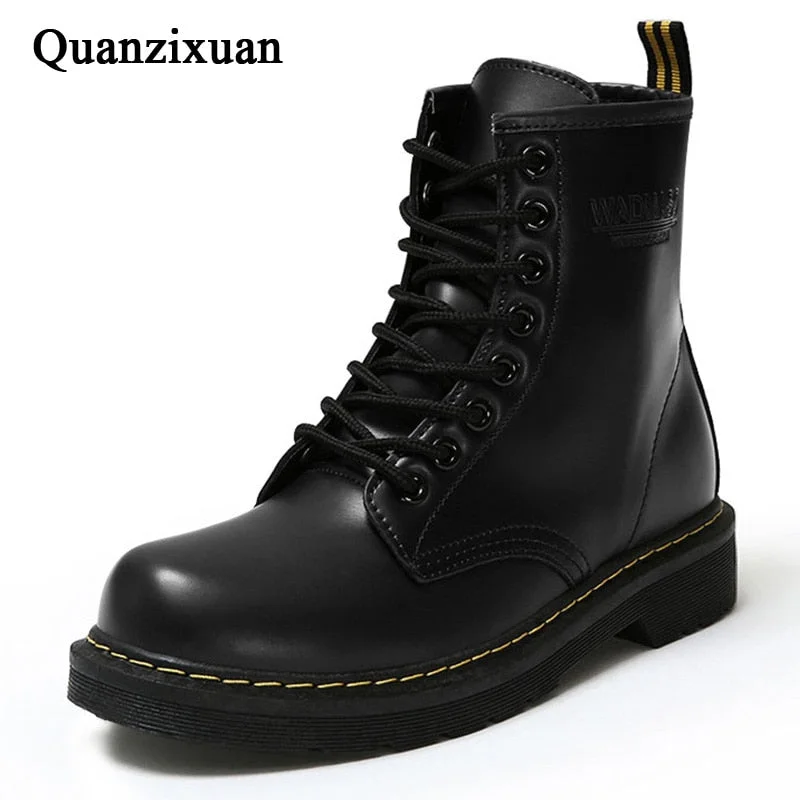 Men's work & safety boots with a reinforced heel counter for stabilityWinter Ankle Boots Pu Leather Women Boots Fashion Martin Boots Women Work Shoes Black Round Toe Lace-Up Women Shoes Female Boots