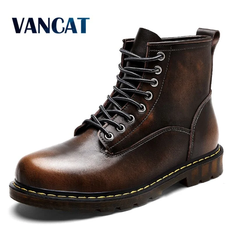 Men's chemical - resistant work & safety boots for laboratory useVancat High Quality Genuine leather Autumn Men Boots Winter Waterproof Ankle Boots  Martin Boots Outdoor Working Boots Men Shoes