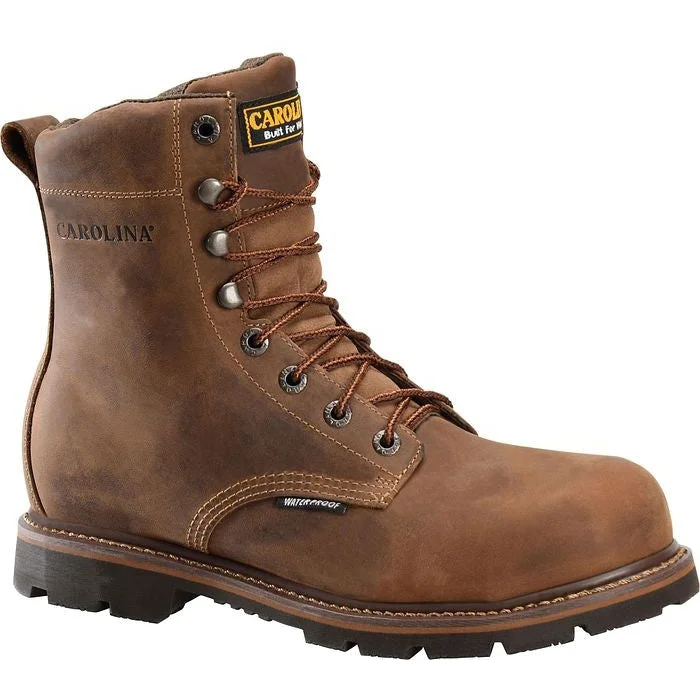 Men's work & safety boots with a durable rubber outsole for traction on rough terrainCarolina Men's Installer 8" Soft Toe WP Work Boot -Brown- CA3057