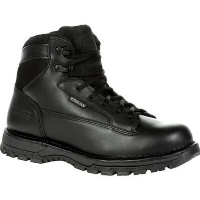 Men's high - ankle support work & safety boots for construction sitesROCKY MENS PORTLAND BLACK SIDE ZIP WATERPROOF PUBLIC SERVICE BOOT STYLE RKD0071