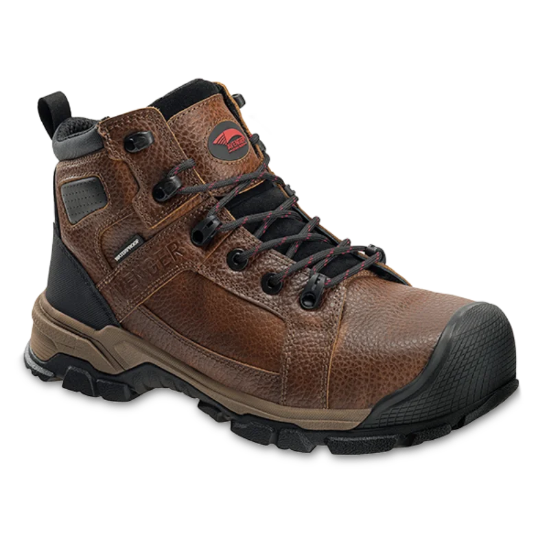 Men's work & safety boots with a gusseted tongue to keep out debrisAvenger Men's Ripsaw Carbon Toe Waterproof Brown Work Boots A7330