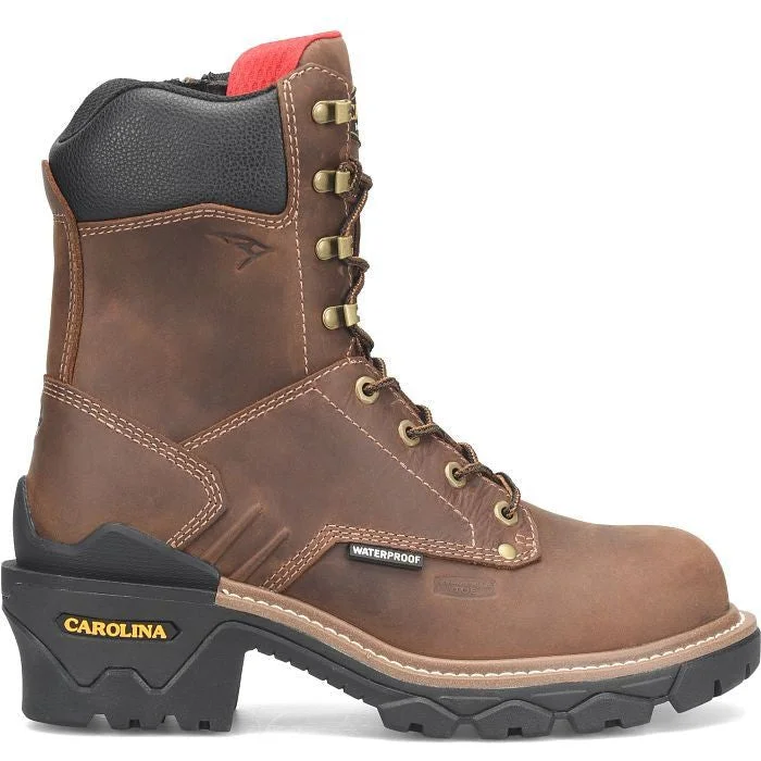 Men's work & safety boots with a quick - lace system for easy on and offCarolina Men's Cardinal 8" Comp Toe WP Side Zip Work Boot -Brown- CA7839