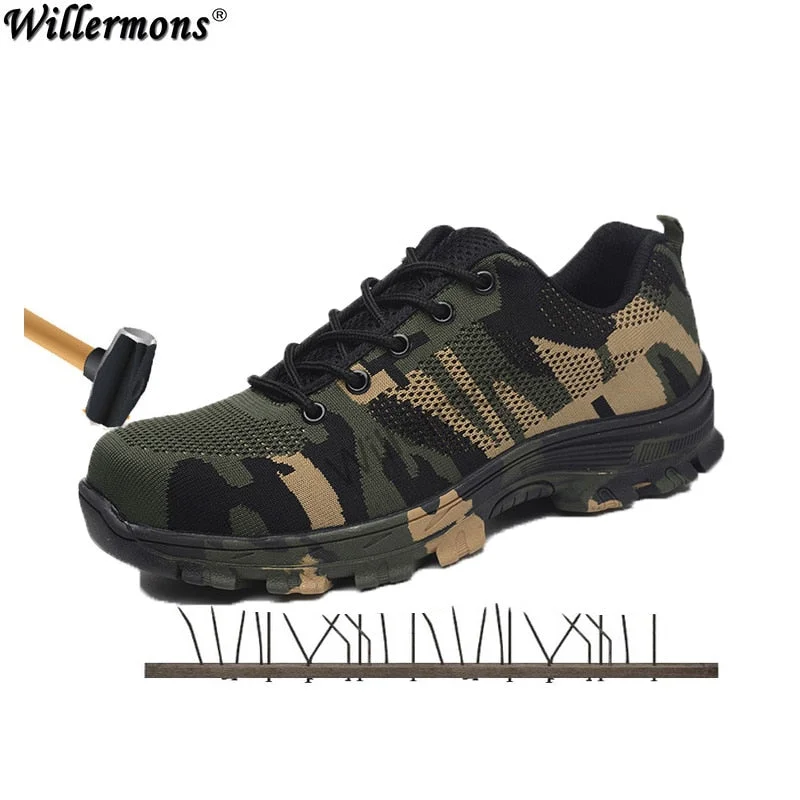 Men's work & safety boots with a durable rubber outsole for traction on rough terrain2018 New Men's Plus Size Outdoor Steel Toe Cap Military Work & Safety Boots Shoes Men Camouflage Army Puncture Proof Boots