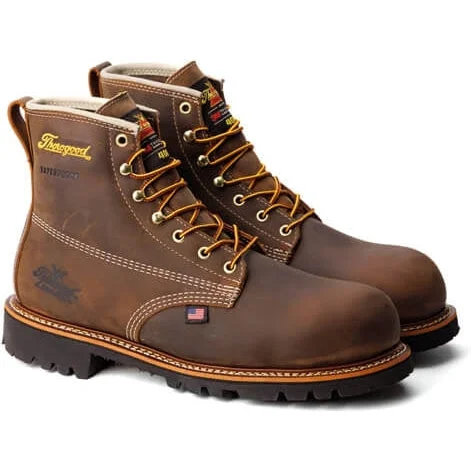 Men's work & safety boots with a durable rubber outsole for traction on rough terrainThorogood Men's American Heritage 6" Waterproof Work Boot -Brown- 804-4514