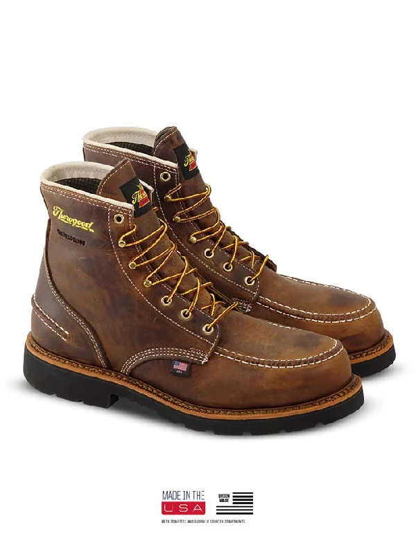 Men's work & safety boots with a quick - lace system for easy on and offThorogood 804-3696 Mens Waterproof Moc Toe Boot Crazyhorse Brown