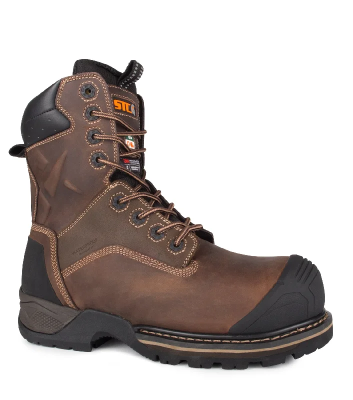 Men's breathable mesh - lined work & safety boots for hot weatherSTC Rebel, Brown | 8” Leather Work Boots | Waterproof Membrane