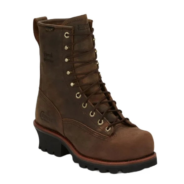 Men's work & safety boots with a reinforced heel counter for stabilityChippewa Men's Paladin Waterproof Steel Toe Brown Logger Boots 73101