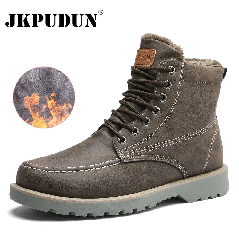 Men's puncture - resistant work & safety boots with Kevlar soleJKPUDUN Vintage Men Boots Lace-Up Winter Leather Martin Boots Men Waterproof Work Tooling Safety Ankle Boots Casual Shoes Botas