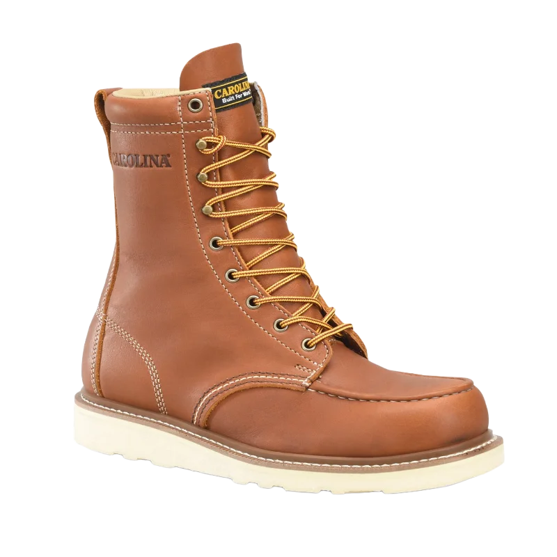 Men's work & safety boots with a reflective strip for low - light visibilityCarolina® Men's AMP MX Tan Steel Toe Work Boots CA7562