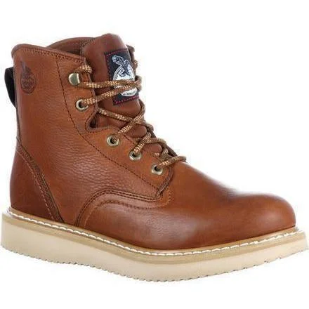 Men's work & safety boots with a removable insole for easy cleaningGeorgia Men's 6" Wedge Steel Toe Work Boot - Brown - G6342