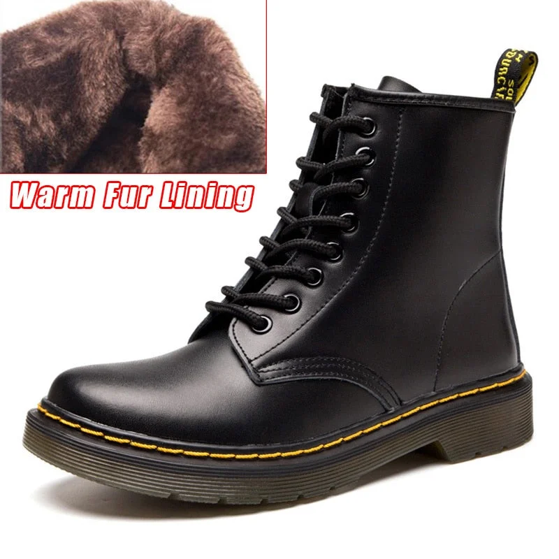 Men's anti - static work & safety boots for electronics industryLAKESHI Genuine Leather Women Boots Dr Martin Boots Winter Work Safeti Boots Solid Ankle Boots Female Punk Women Shoes Size 46