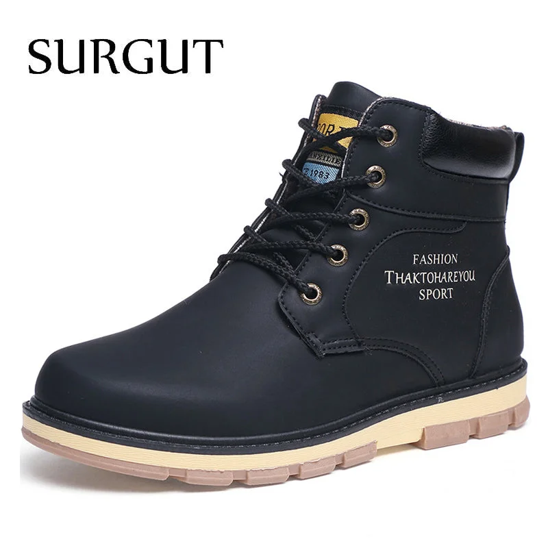 Men's puncture - resistant work & safety boots with Kevlar soleSURGUT Brand Hot Newest Keep Warm Men Winter Boots High Quality pu Leather Wear Resisting Casual Shoes Working Fashion Men Boots