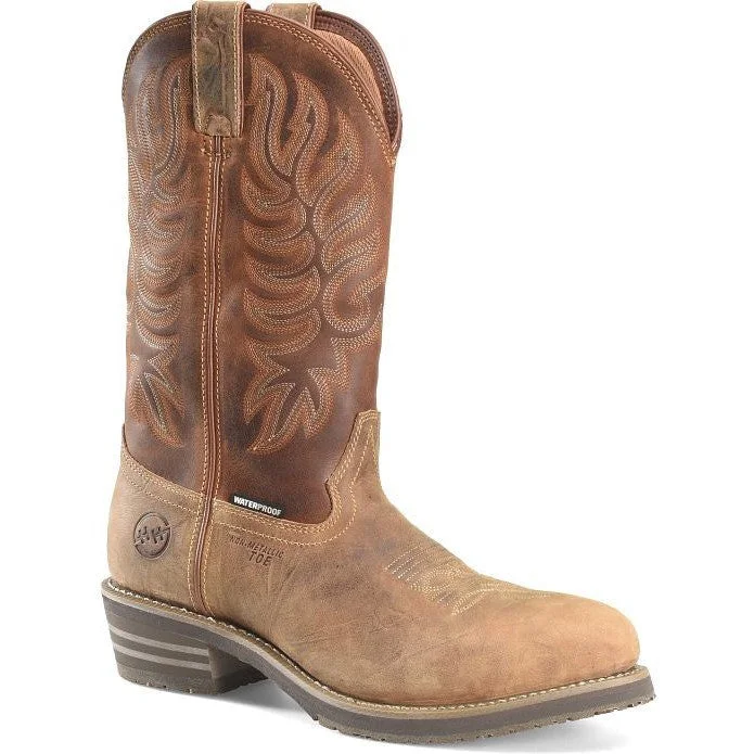 Men's work & safety boots with a toe cap made of aluminum alloyDouble H Men's Garza 12" Comp Toe WP Western Work Boot -Brown- DH4159