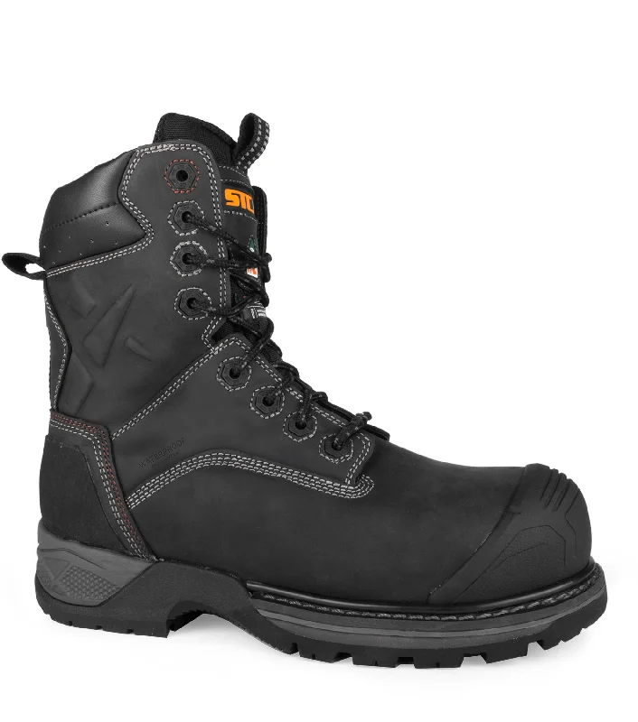 Men's work & safety boots with a moisture - wicking lining for dry feetSTC Rebel, Black | 8” Leather Work Boots | Waterproof Membrane