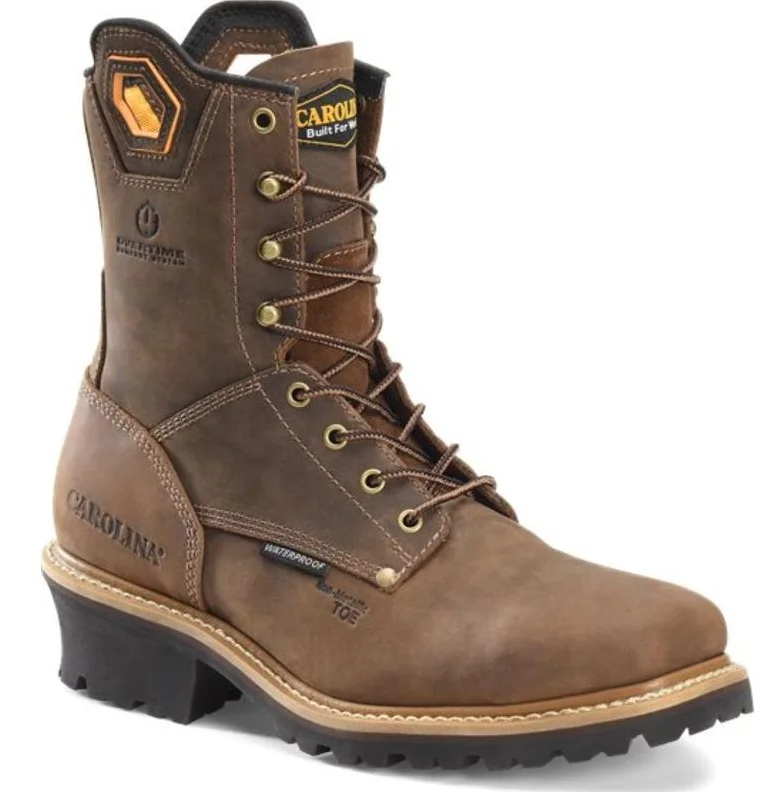 Men's work & safety boots with a padded collar for ankle comfortCarolina Waterproof Composite Square Toe 8" Logger Boot CA9855