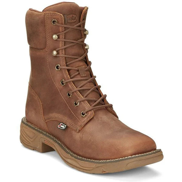 Men's work & safety boots with a breathable waterproof membrane like Gore - TexJustin Men's Rush 8" WP Lace Up Western Work Boot -Brown- SE467