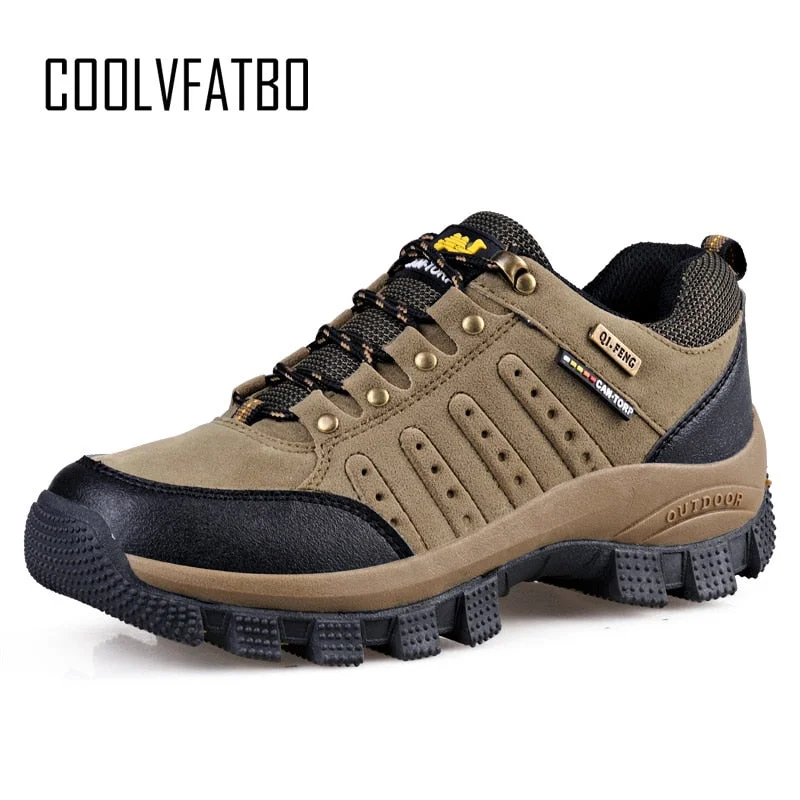 Men's work & safety boots with a high - traction lug pattern for uneven groundCOOLVFATBO Military Tactical Boots For Men Leather Waterproof Round Toe Sneakers Mens Combat Desert Casual Shoes Plus Size 36-47