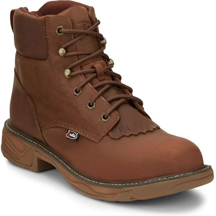 Men's work & safety boots with a removable insole for easy cleaningJustin Men's Rush 6" Waterproof Western Work Boot -Brown- SE465