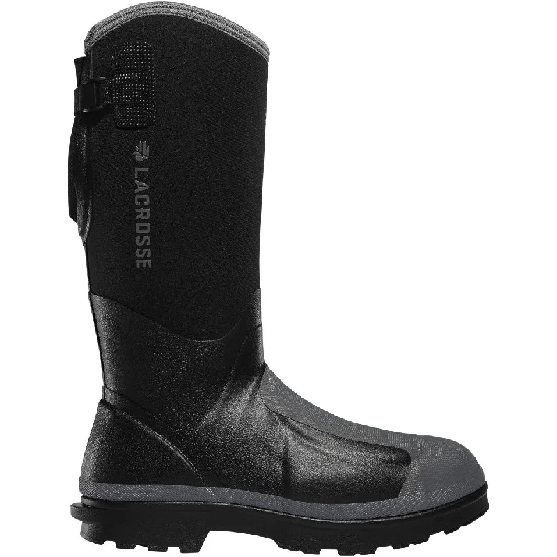 Men's work & safety boots with a gusseted tongue to keep out debrisLacrosse Men's Alpha Range 14" Comp Toe Metguard WP Work Boot - Black - 248310