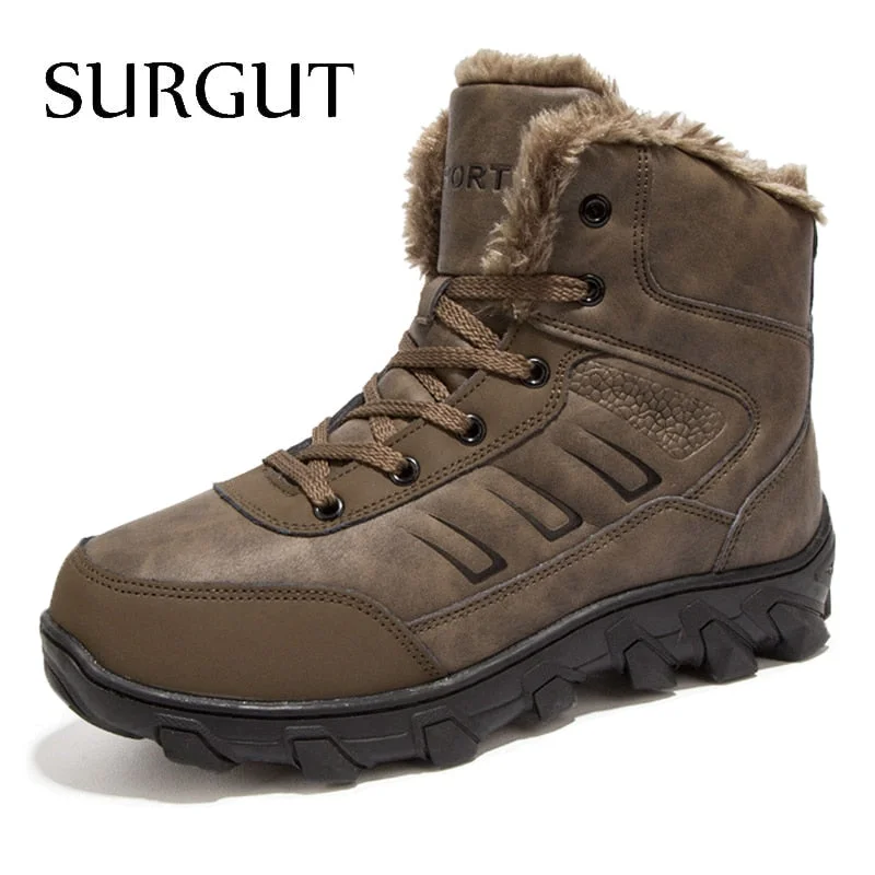 Men's work & safety boots with a padded collar for ankle comfortSURGUT Brand Winter Fur Supper Warm Snow Boots For Men Adult Male Shoes Non Slip Rubber Casual Work Safety Casual Ankle Boots