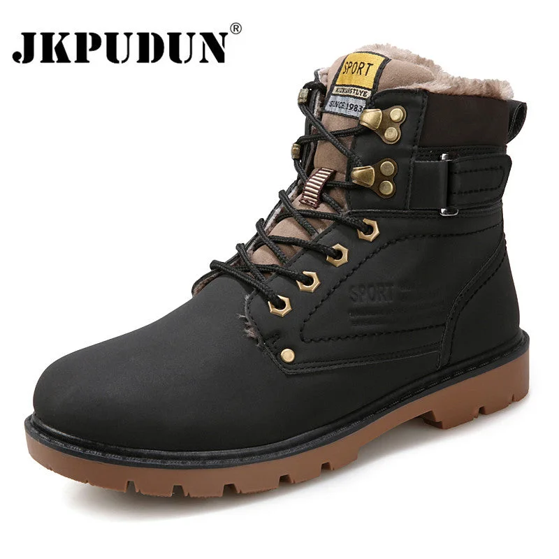 Men's metatarsal guard work & safety boots for heavy - duty tasksJKPUDUN Warm Winter Ankle Boots Men Casual Shoes Lace-Up Autumn Leather Waterproof Work Tooling Mens Boots Military Army Botas