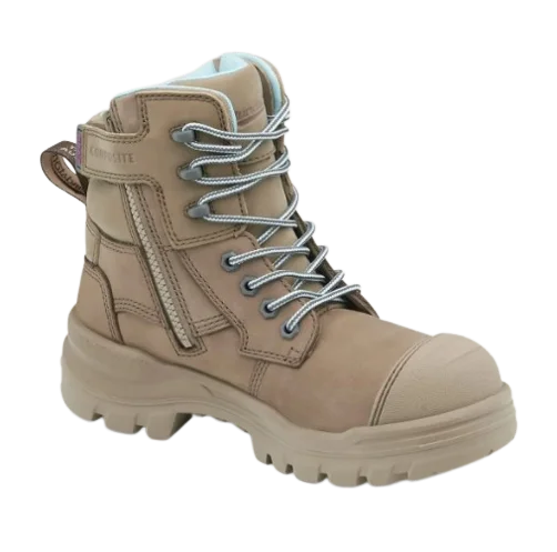Men's work & safety boots with a gusseted tongue to keep out debrisBLUNDSTONE 8863 Ladies RotoFlex Zip Safety Boot - Stone Men's work & safety boots with a gusseted tongue to keep out debrisBLUNDSTONE 8863 Ladies RotoFlex Zip Safety Boot - Stone
