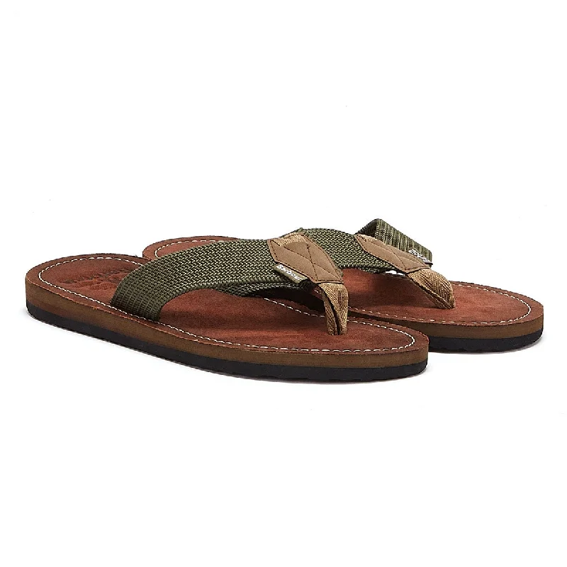 Men's sandals with a flexible sole for easy movementMen's sandals with a flexible sole for easy movementBarbour Toeman Mens Olive Flip Flops