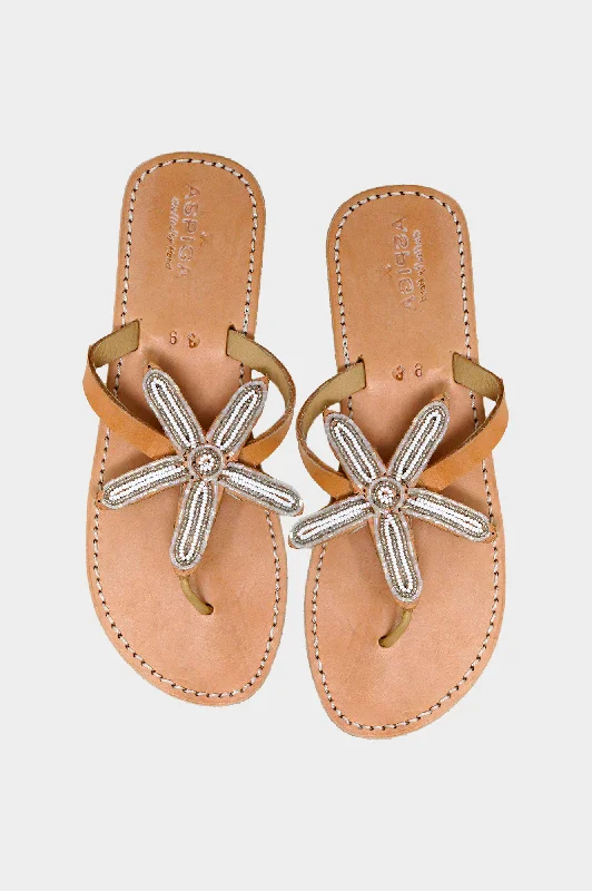 Men's sandals with a decorative buckle or charmMen's sandals with a decorative buckle or charmFlower Star Sandals | White/Silver