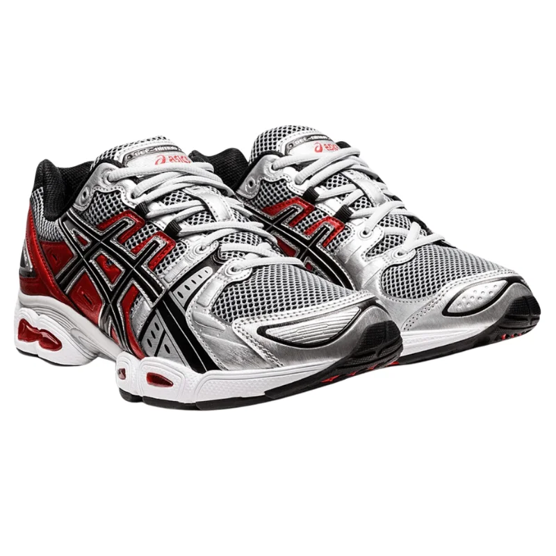 Men's low - profile tennis sneakers for a sleek lookMen’s Asics Gel-Nimbus 9 ‘Pure Silver/Classic Red’