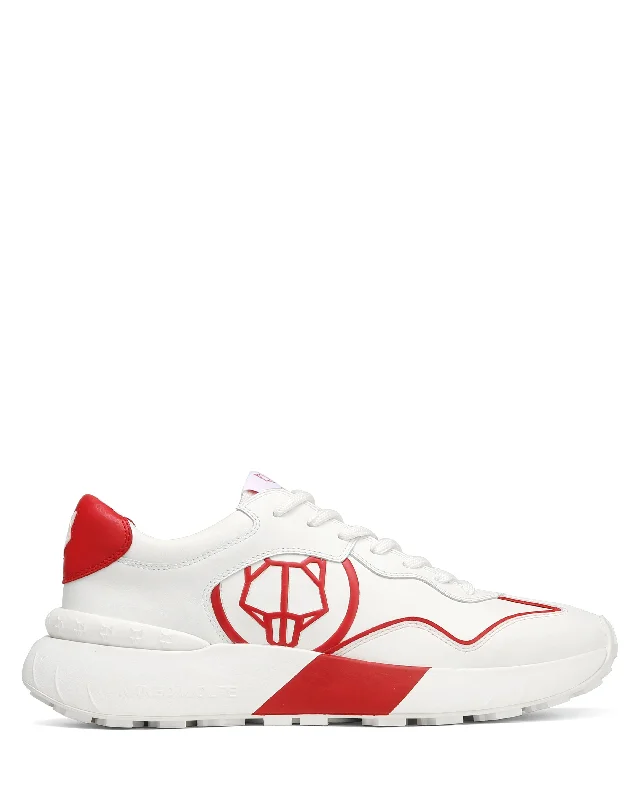 Men's high - top leather sneakers with a zip - up sideDrought White/Red