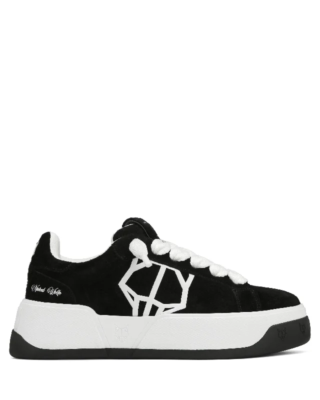 Men's fashion - forward sneakers with a unique tongue designKray Hairy Cow Suede Black/White