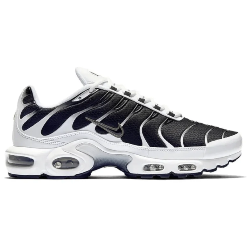 Men's fashion - forward sneakers with a unique tongue designMen’s Nike Air Max Plus TN ‘White/Black-MTLC Pewter’ (Killer Whale)