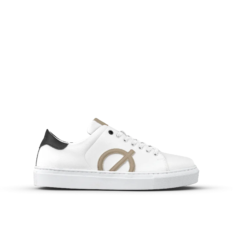 Men's classic white leather sneakers with black lacesORIGIN