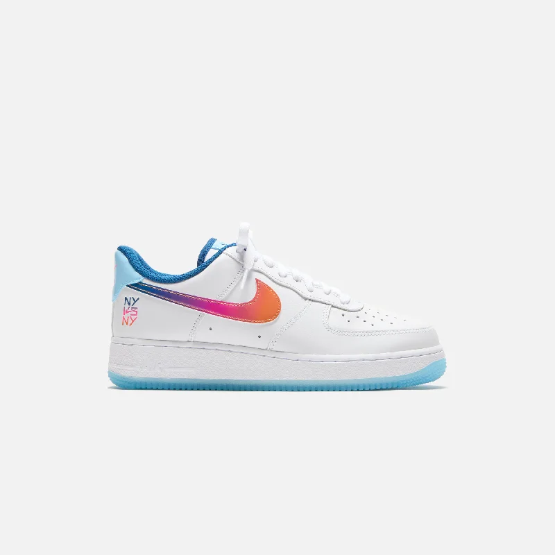 Men's high - top leather sneakers with a zip - up sideNike Air Force 1 `07 PRM - White / Multi Color/ Aquarius Blue