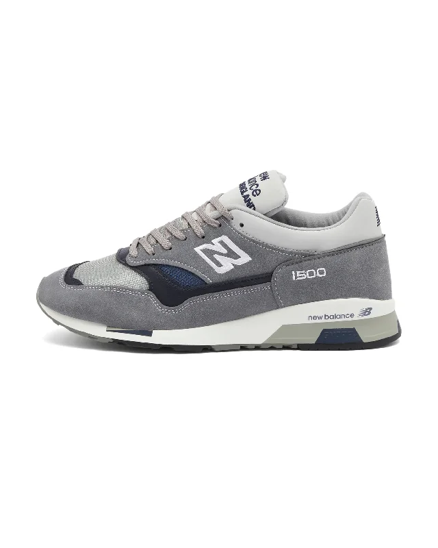 Men's leather - and - mesh combination sneakers for style and functionMade in U.K 1500 - Steel Gray / Dawn Blue