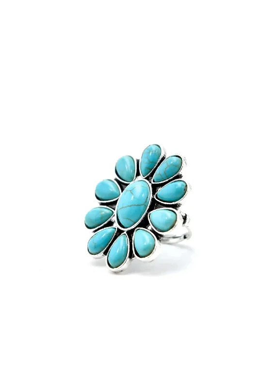 Men's western boots with a leather sole and a heel guardWest & Co. Turquoise Flower Cluster Ring