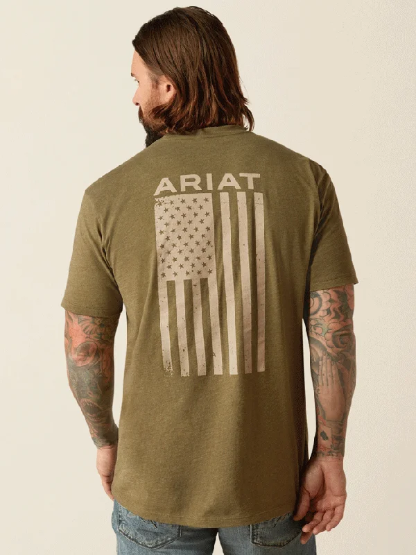 Men's western boots with a suede shaft and a leather soleAriat 10054176 Mens Freedom T-Shirt Military Heather Olive