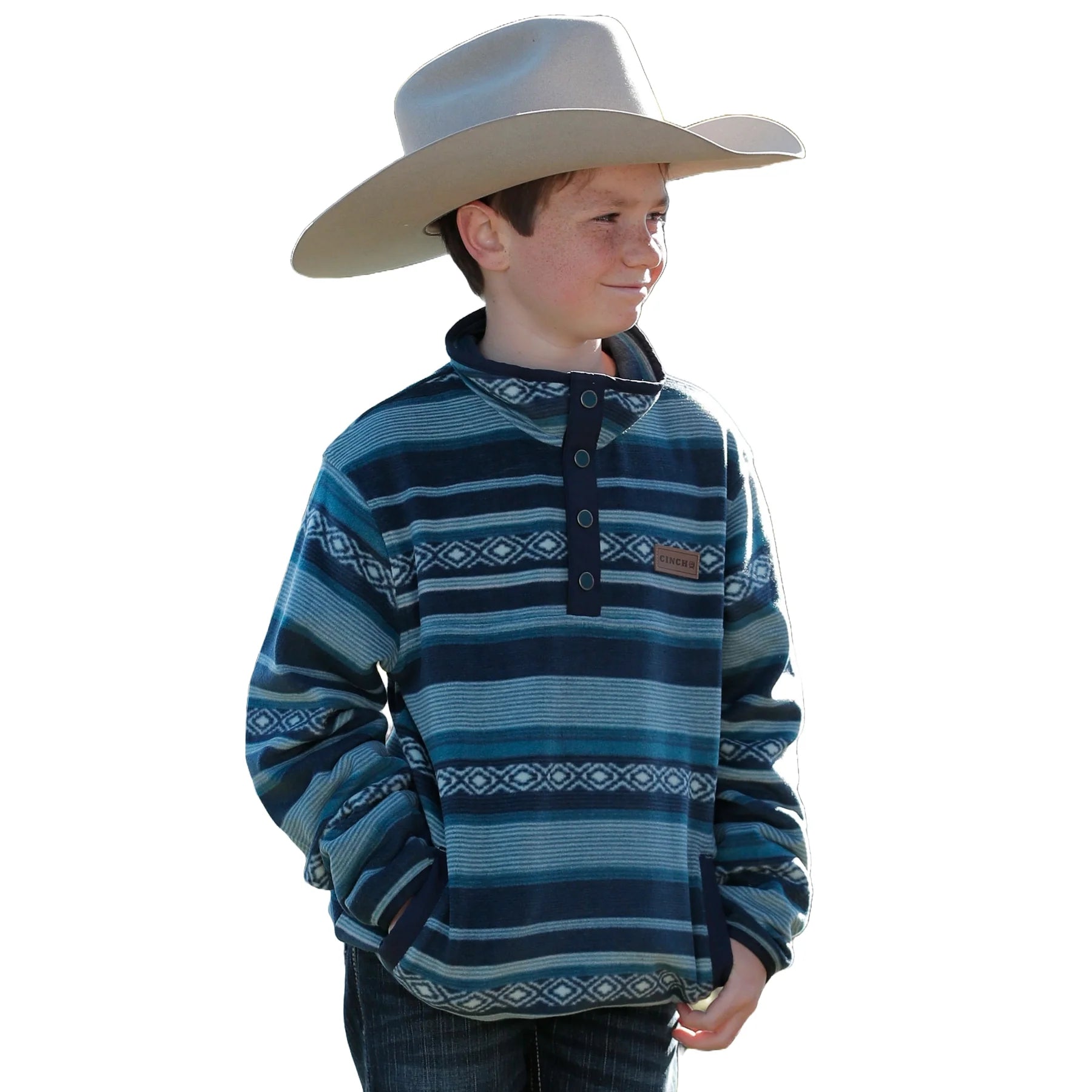 Men's western boots with a leather sole and a heel guardCinch Boys' Green Printed Pullover