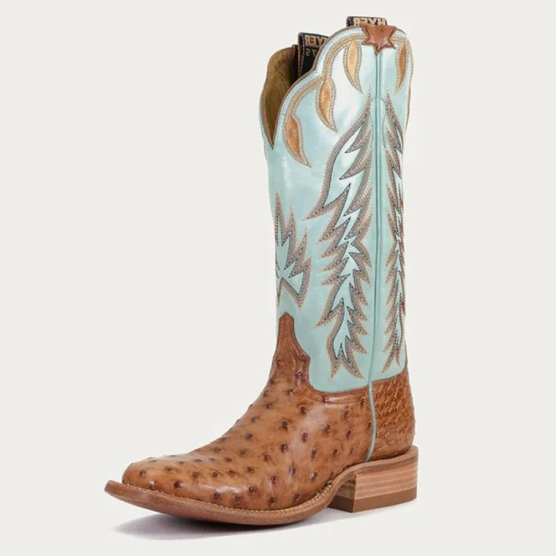 Men's western boots with a distressed leather finish for a rugged lookHyer Women's Brandy & Robin's Blue Full Quill Boots