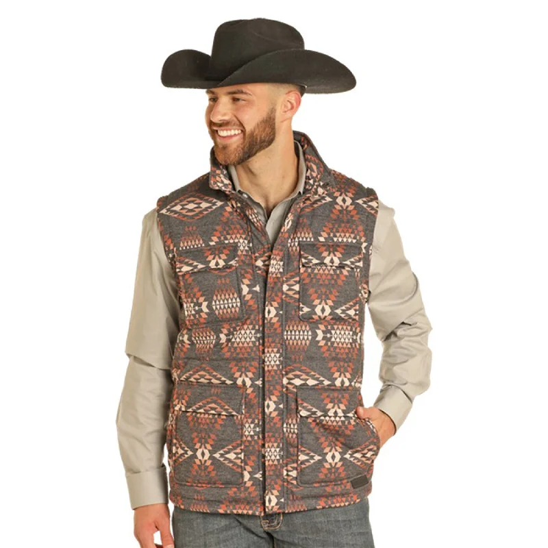 Men's western boots with a leather sole and a heel guardRock & Roll Men's Brown Aztec Puffer Vest