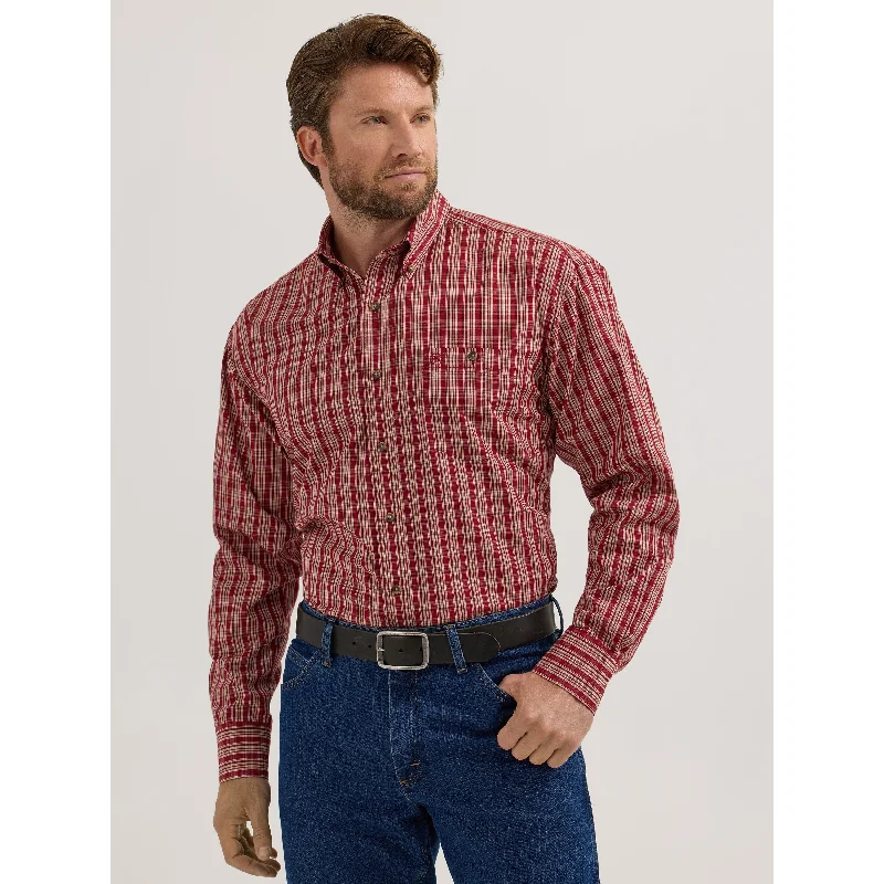 Western - style men's boots with intricate tooling and stitchingWrangler Classic Red Plaid Long Sleeve Shirt