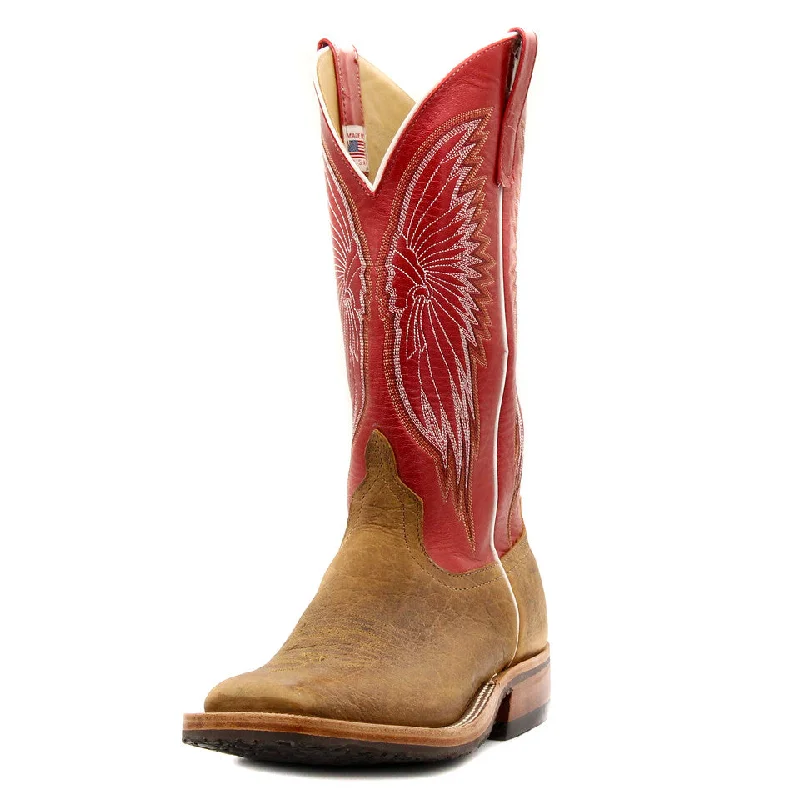 Vintage - style men's western boots with a square toe and spur ledgeAnderson Bean Exclusive Natural Brahman Bison Men's Boot