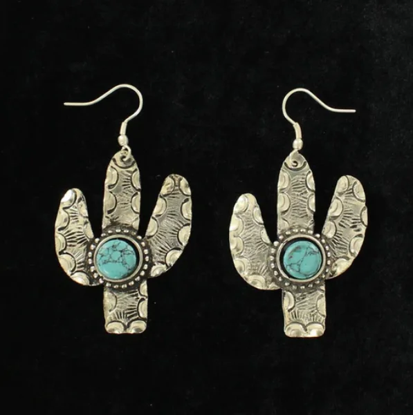 Men's western boots with a distressed leather finish for a rugged lookM&F Silver Cactus Turquoise Stone Earring