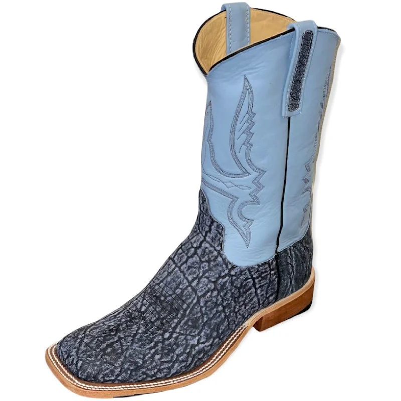 Men's western boots with a high - heeled design and a pointed toeAnderson Bean Exclusive Blue Safari Elephant Men's Boot