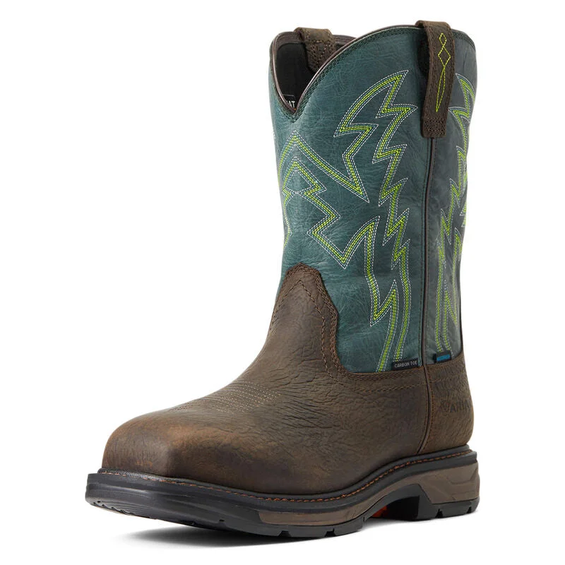 Men's western boots with a traditional western boot silhouette and a polished shineAriat Men's WorkHog XT BOA Waterproof Carbon Toe Work Boot