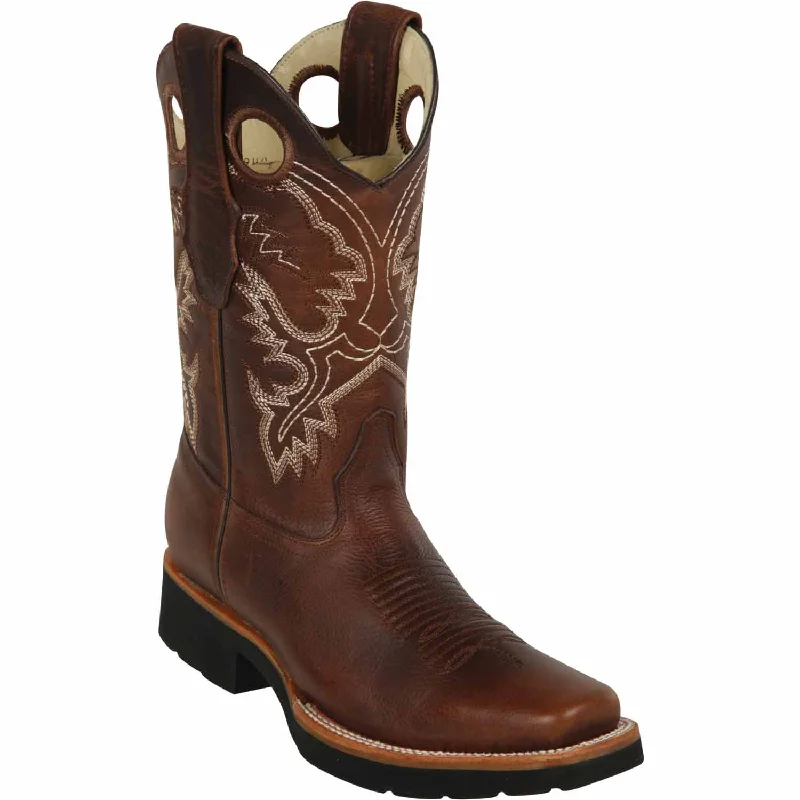 Men's western boots with a decorative inlay on the toe and heelMen's Los Altos Genuine Leather Rodeo Square Toe Boots 813E9940