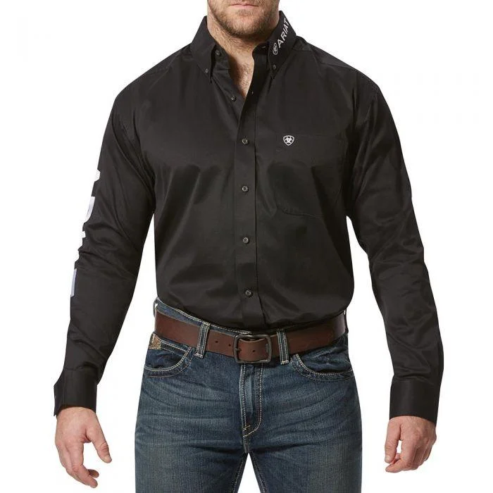 Men's western boots with a leather - wrapped heel and a smooth finishAriat Black Team Logo Classic Fit Men's Shirt