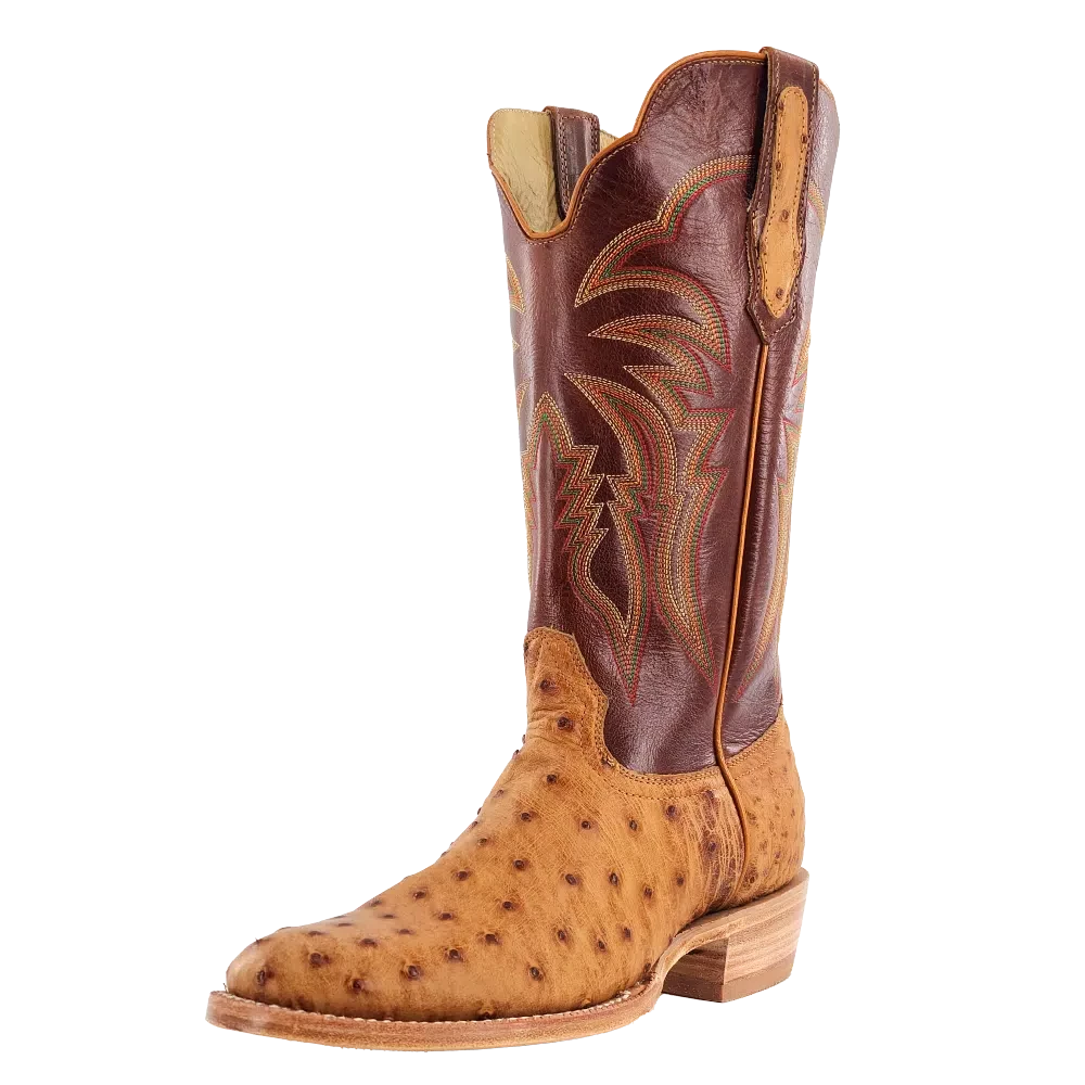 Men's western boots with a decorative inlay on the toe and heelR. Watson Men's Antique Saddle Bruciato Boots