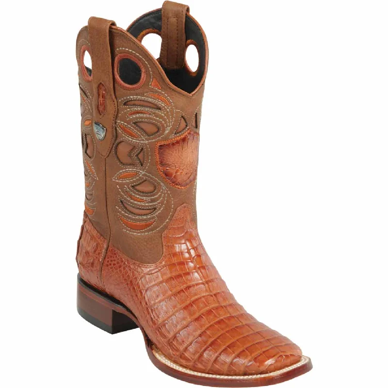 Men's western boots with a tooled leather design on the shaftMen's Wild West Caiman Belly Ranch Toe Boot 28248203